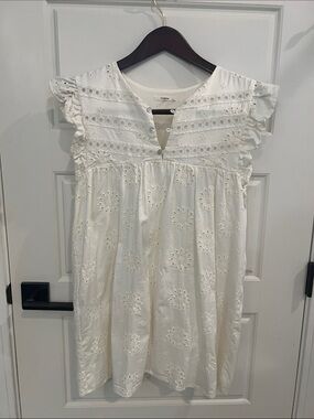 Tularosa White Eyelet Ruffle Sleeve Cotton Dress